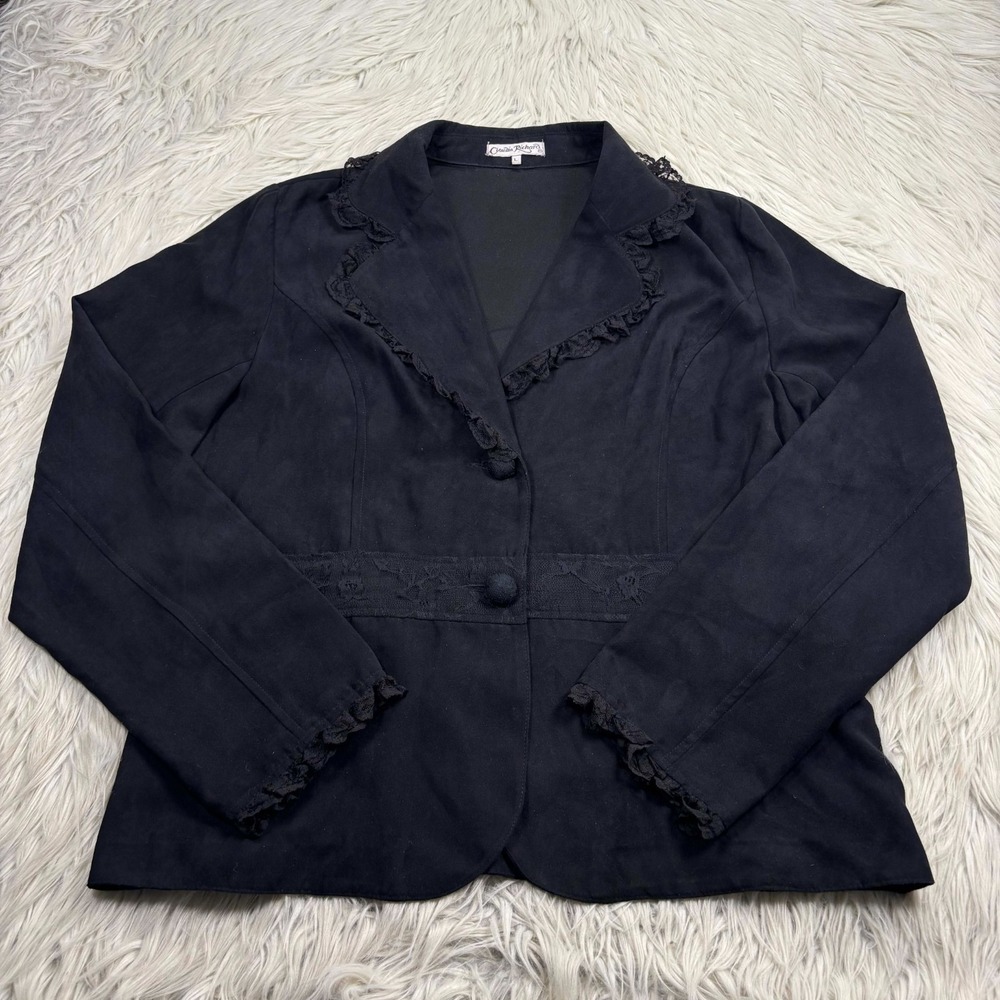 Vintage Claudio Richard Women's L Black Blazer Jacket Unconventional Lace Goth